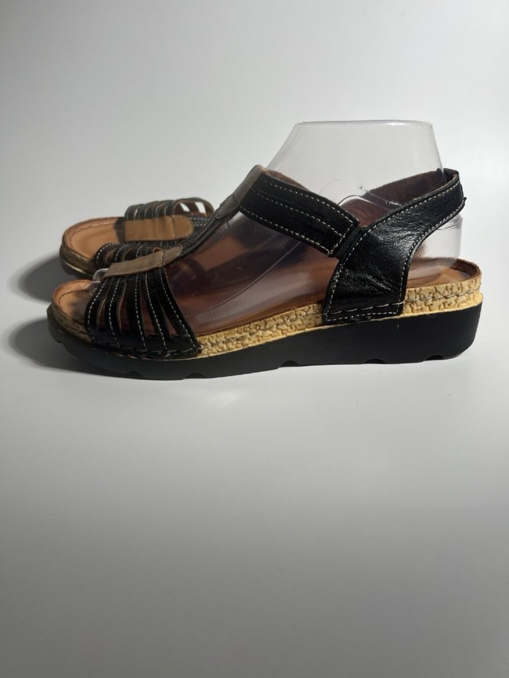 Spring Step Leather Strappy Wedge Sandals Black Brown Women’s EU 38 US 7.5 - Picture 5 of 11
